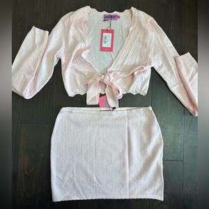 Edikted Pink Linen Skirt Long Sleeve Top and skirt Set BRAND NEW